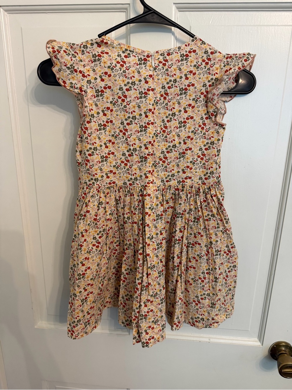 Petit Bateau Cream Floral Cotton Dress with Red and Yellow Accents